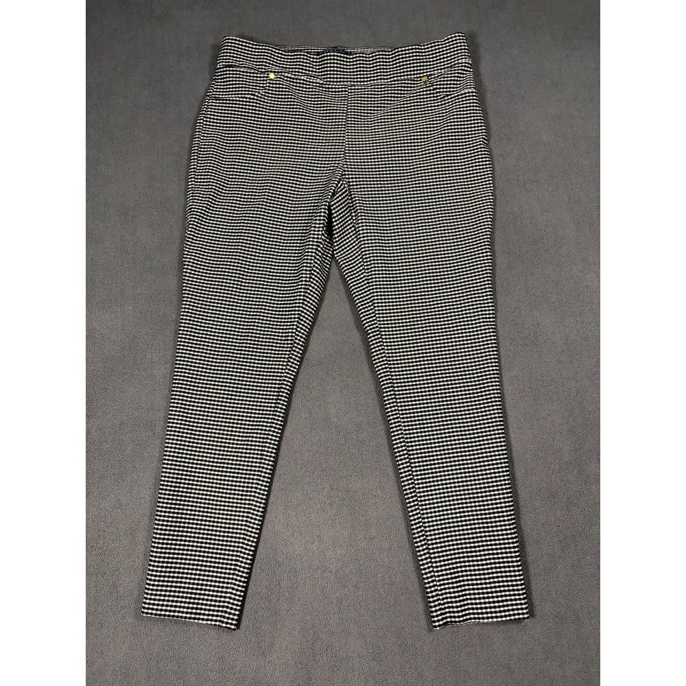 New York Co Cropped Pants Womens 12 Petite Black White Gingham Mid Rise Stretch